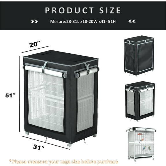 Universal Large Bird Cage Cover - 600D Shade Mesh for Night , Adjustable Light Control