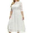 thumbnail image 4 of Plus Size Lace Dress for Women XL-4XL Wedding Guest Cocktail Boat Neck 3/4 Sleeve Floral Mesh Patchwork Midi Gown (X-Large, White), 4 of 6