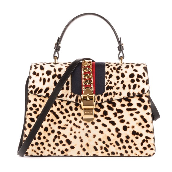 Pre-Owned Gucci Beige Medium Sylvie Handbag Leopard print calf hair