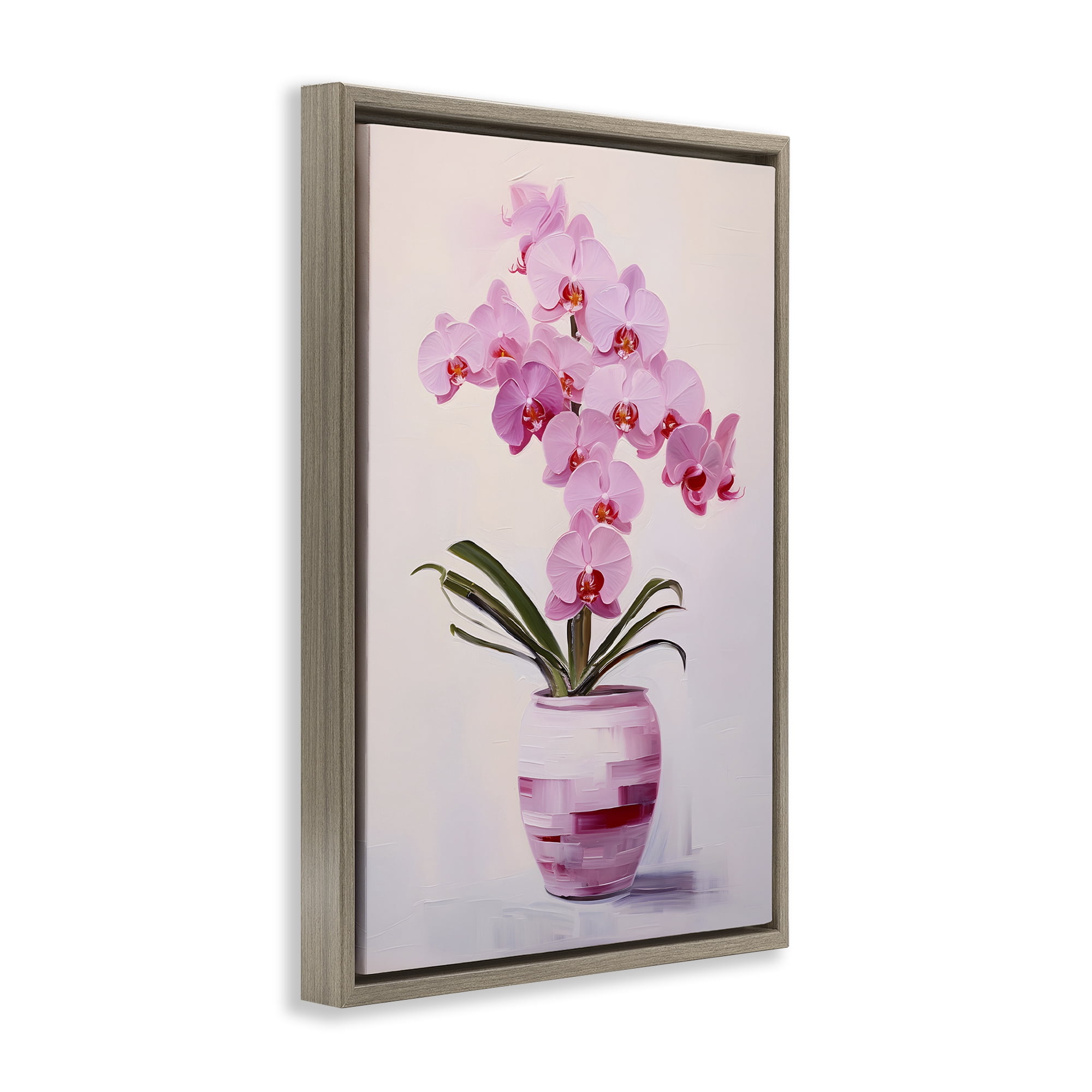 Stupell Industries Rosy Pink Orchid Botanical & Floral Painting Brown Floater Framed Art Print Wall Art, 21 x 31
