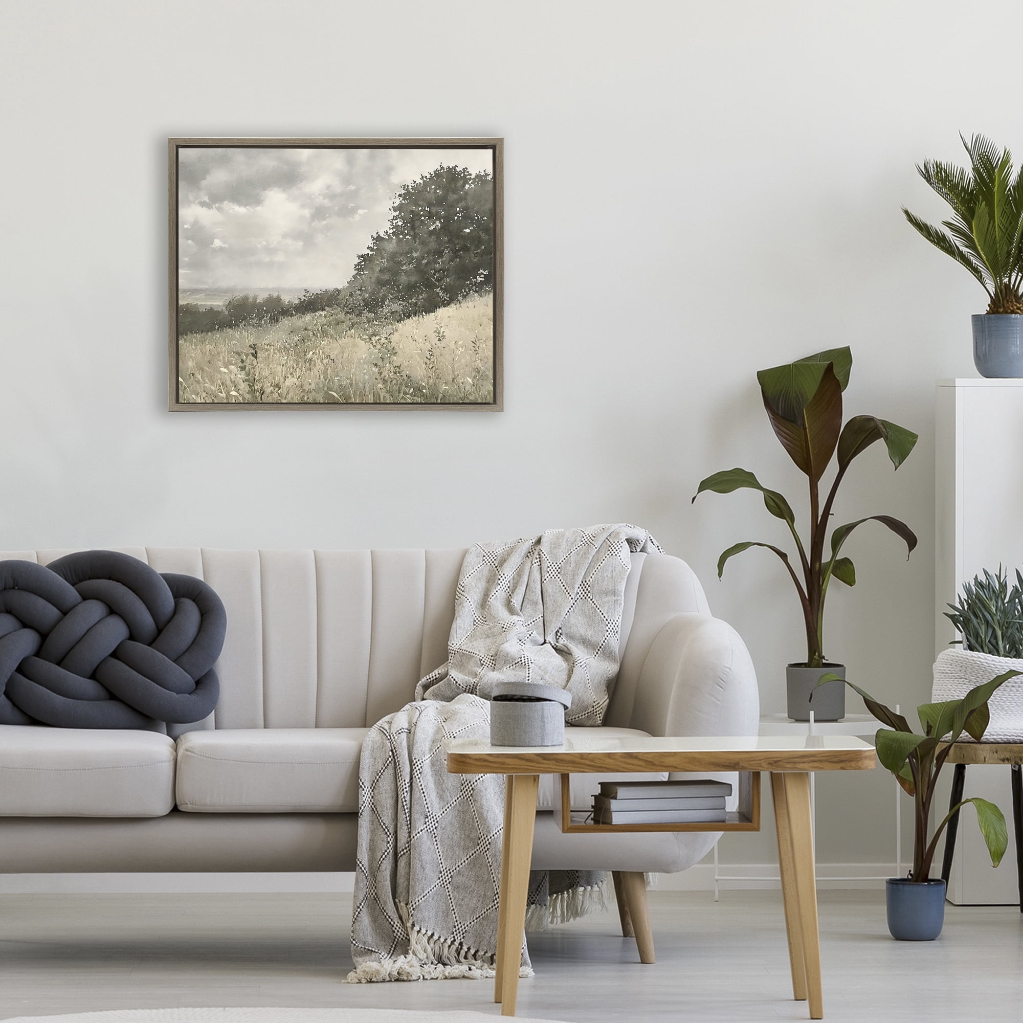 Stupell Industries Soft & Subtle Meadow Landscape Brown Framed Floater Canvas Wall Art, design by Riley B