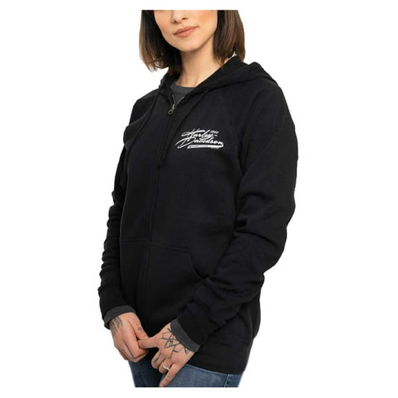 Harley-Davidson Women's Titanium Metallic Zip-Up Hooded Sweatshirt - Black (XS), Harley Davidson