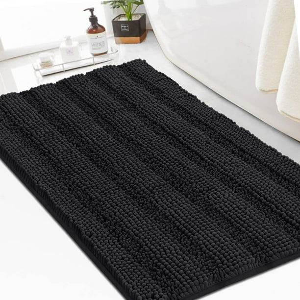 Alfombra de baño, felpilla, peluda, antideslizante, 60 x 90 cm, color negro