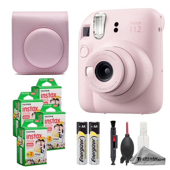 Fujifilm Instax Mini 12 Camera (Blossom Pink) Case Instax Mini Instant Film (80 Sheets) Cleaning Kit