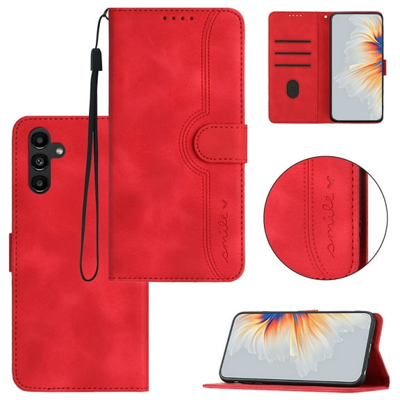 Wallet Case for Samsung A34 5G, with Card Slots [RFID Blocking],Durable Flip Folio Kickstand Magnetic Closure Leather Wallet Wrist Strap Women Men Case for Samsung Galaxy A34 5G, Red
