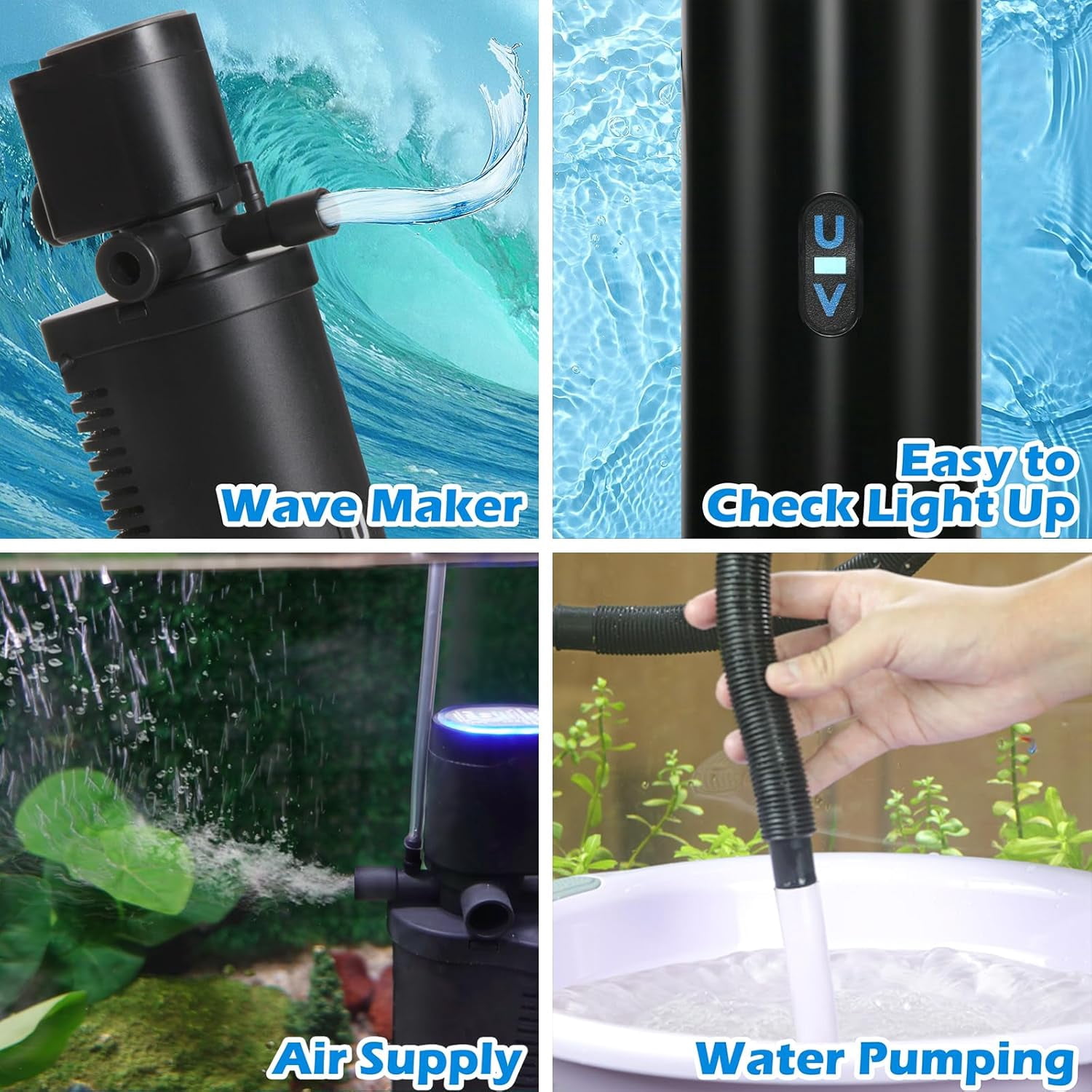 Submersible Aquarium Filter for 40-150 Gallon Tank, 400GPH UV Green Clean Canister Pump for Pond Turtle Saltwater Freshwater