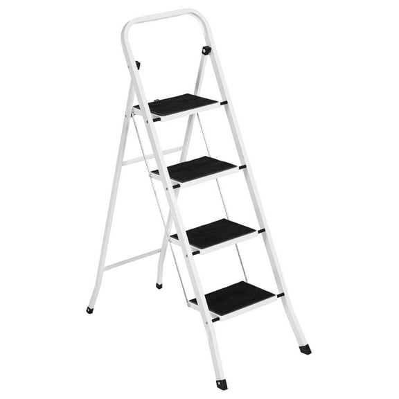 4-Step Portable Folding Heavy-Duty Steel Ladder w/Hand Rail, Wide Platform Steps, 330lbs Capacity