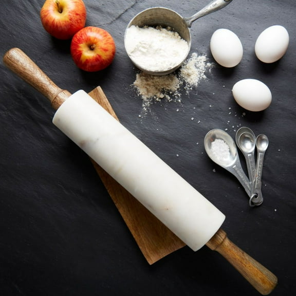 White Marble Rolling Pin with Wood Base