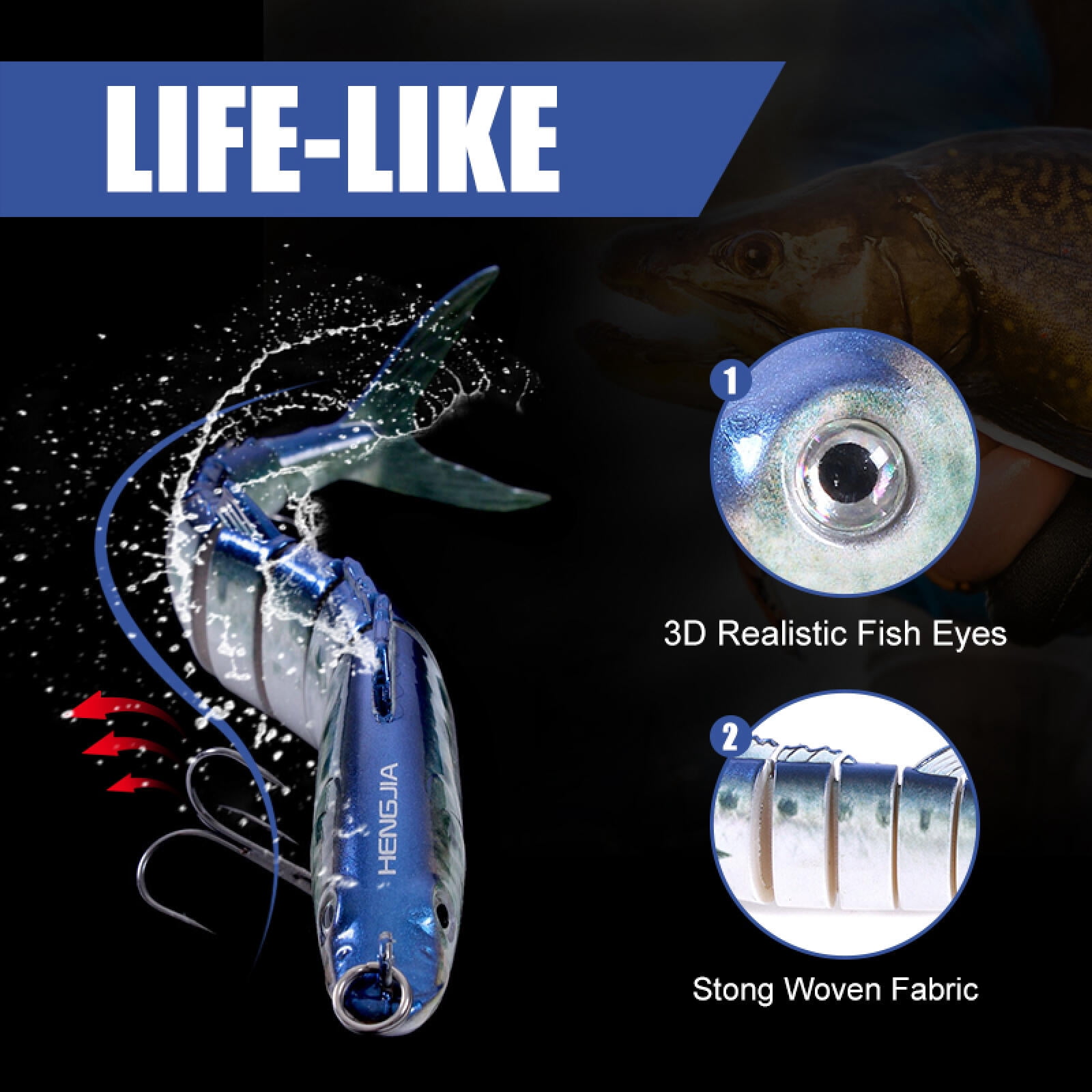HENGJIA Fishing Lures, 5pcs Large Multi Jointed Fish Fishing Kits Slow Sinking Lifelike Swimbait Freshwater and Saltwater for Trout Bass Lures, 7"/1.34oz