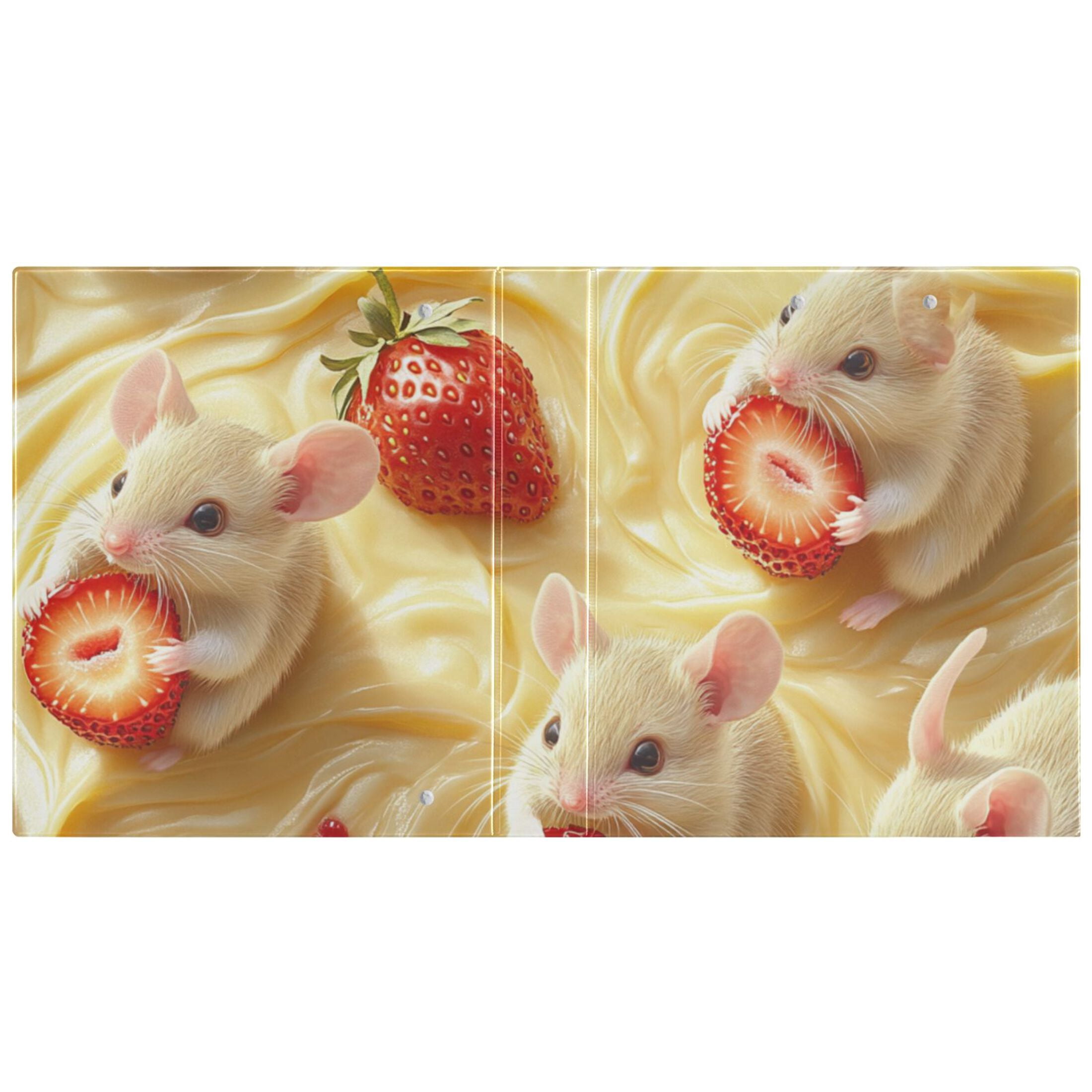 Strawberry and Mice 3 Ring Binders 1.5 inch Hardcover File Folders with Interior Pockets A4 Size Organizer for School Office Hospital