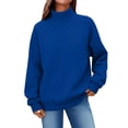 thumbnail image 3 of Women's Solid Color Turtleneck Sweatshirt,Raglan Sleeve Pullover Top,Casual Loose Fit Streetwear,Comfortable Fleece Lined Crewneck Sweatshirt for Women,Oversized Casual Wear for Daily Use Blue, 3 of 6