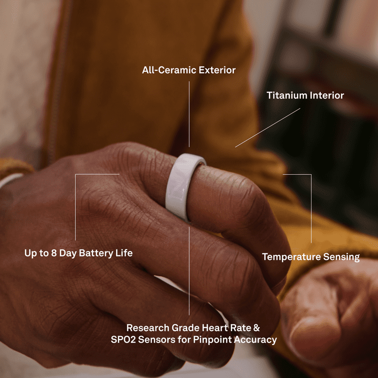 Oura Ring 4 Ceramic, Cloud, Size 9, Smart Wearable, Sleep, Fitness