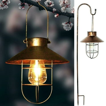 Epicgadget Solar Lantern Outdoor Hanging with Shepherd Hook, Waterproof Vintage Metal LED Solar Garden Lantern Lights Classical Hanging Solar Lanterns for Outdoor Backyard Courtyard Landscape (Bronze)