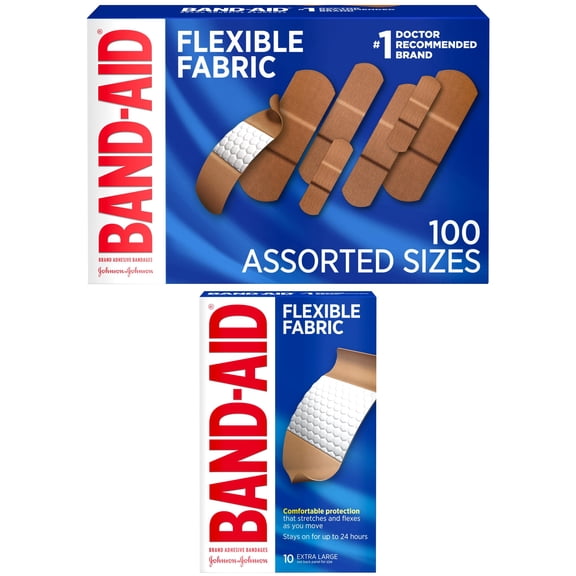 Band-Aid Brand Flexible Fabric Bandages Bundle, Assorted 100ct   Extra Large 10ct