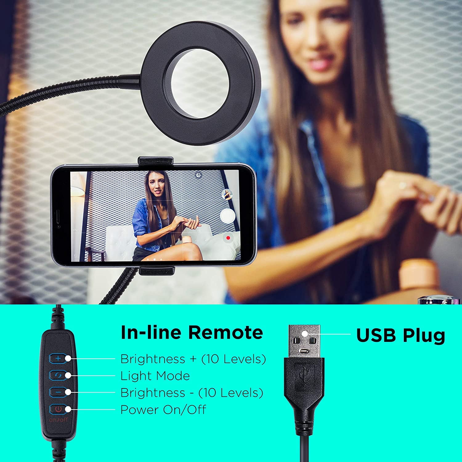 LED Ring Light Phone Holder with Bluetooth, USB Selfie Ring Light Phone Stand, Vlogging Live Stream Light Kit