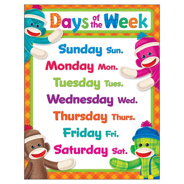 SOCK MONKEY DAYS OF THE WEEK LEARNING CHART