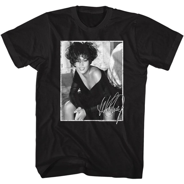 T-Shirt pour Adulte Noir avec Photo Signée de Whitney Houston 4Xt