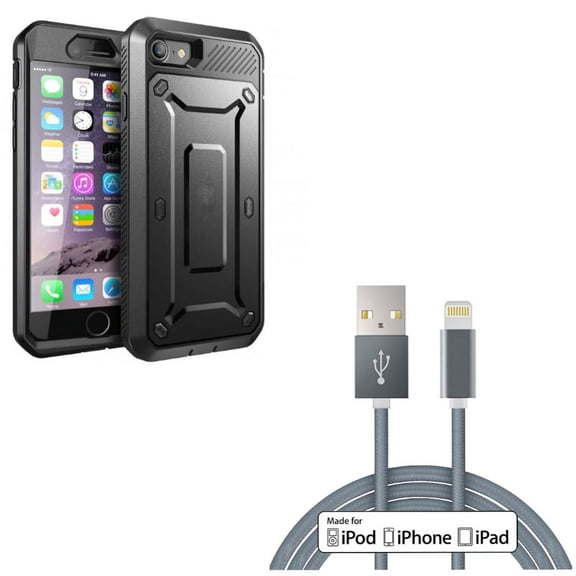 Case Belt Clip w MFi USB Cable for iPhone 8/7 - Swivel Holster Built-in Screen Protector Hybrid Slim Fit Cover, 10ft Certified Charger Cord Power Wire for iPhone 8/7 Models