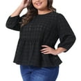 thumbnail image 2 of DARING DIVA Women's Plus Babydoll Round Neck 3/4 Puff Sleeves Peplum Blouse 1X Black, 2 of 6