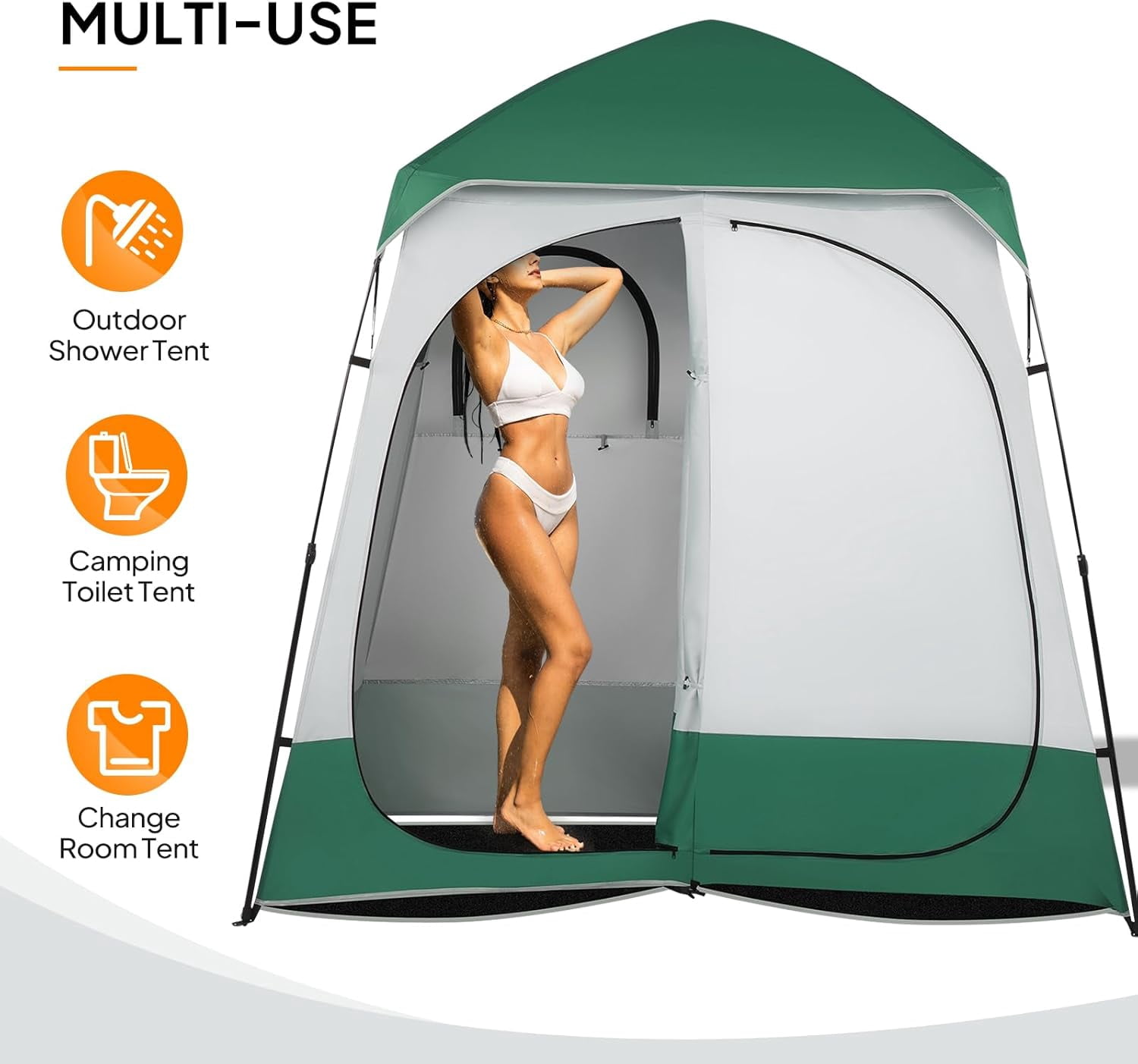 LINJH 2 Room Shower Tent, 7.5 FT Instant Pop Up Shelter with Carrying Bag, Privacy Changing Room Tent,Perfect for Portable Toilet, Camping, Dressing, Outdoor Indoor, Easy Set Up,Dark Green