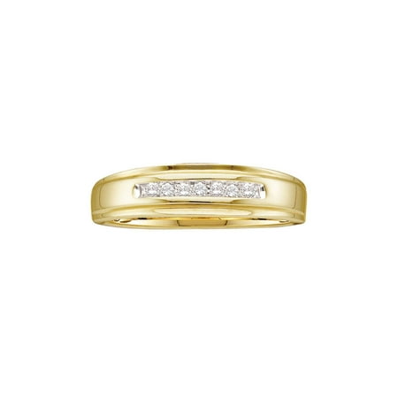 14k White Goldmans Ring - 14kt Yellow Gold Mens Round Diamond Channel-set Wedding Anniversary Band Ring 1/12 Cttw