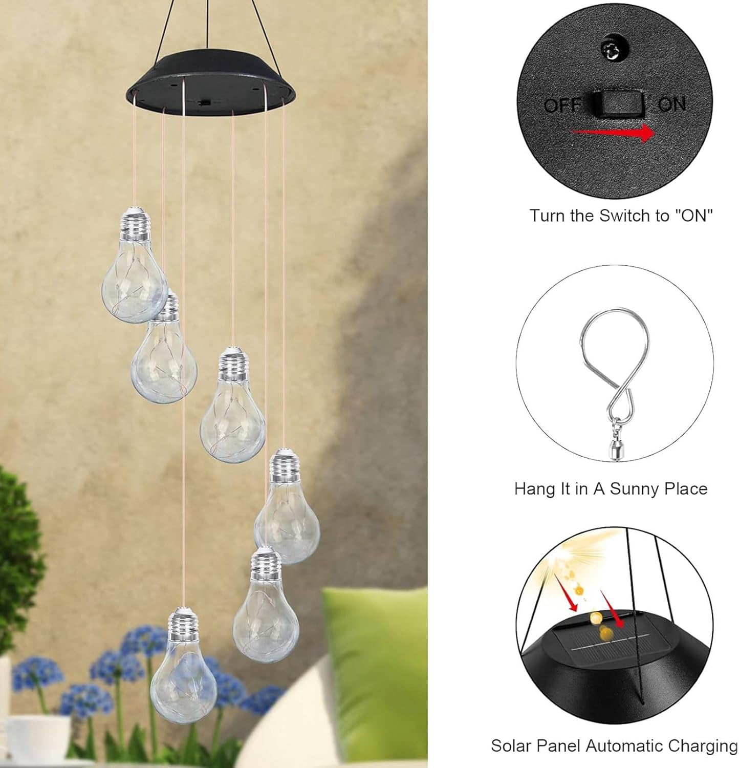 Tikeitoo Wind Chimes Solar Light Bulb Ball for Garden Patio Outdoor Decor, Lovely Solar Garden Lights, Birthday Gifts for Women,Gifts for Women Mom Grandma Teacher