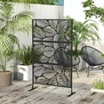 thumbnail image 2 of Resenkos Decorative Privacy Screen Outdoor Divider, 6.5' Decorative Outdoor Divider, Metal Privacy Screen with Stand, Leaf Motif, Brown, 2 of 11