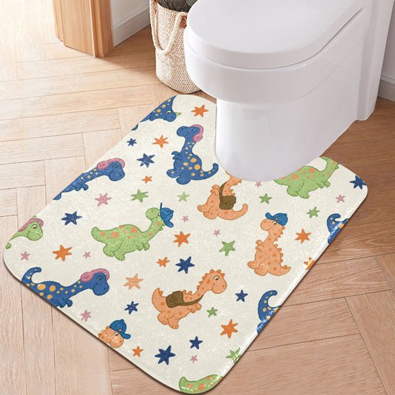 RMDQTR 20" × 24" U Shape Bathroom Rugs Plush Toilet Base Mat Soft Rugs Non Slip Absorbent Animated Dinosaur