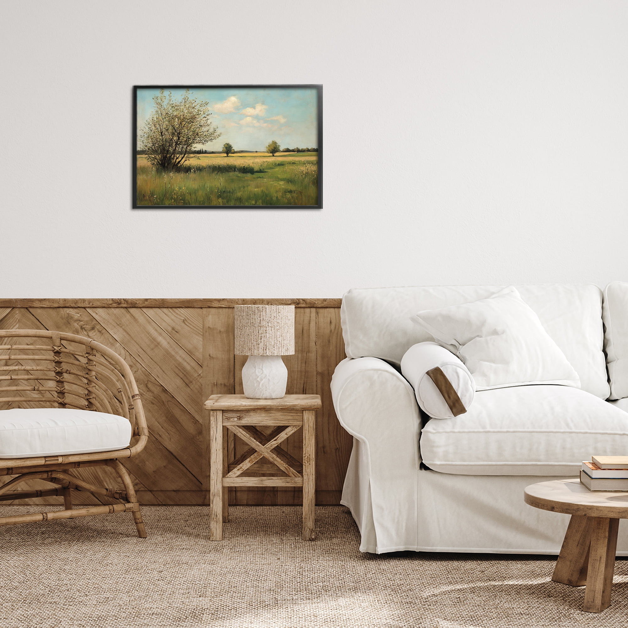 Stupell Industries Peaceful Meadow Under Serene Sky Black Framed Giclee Art, design by Petal Prints Design