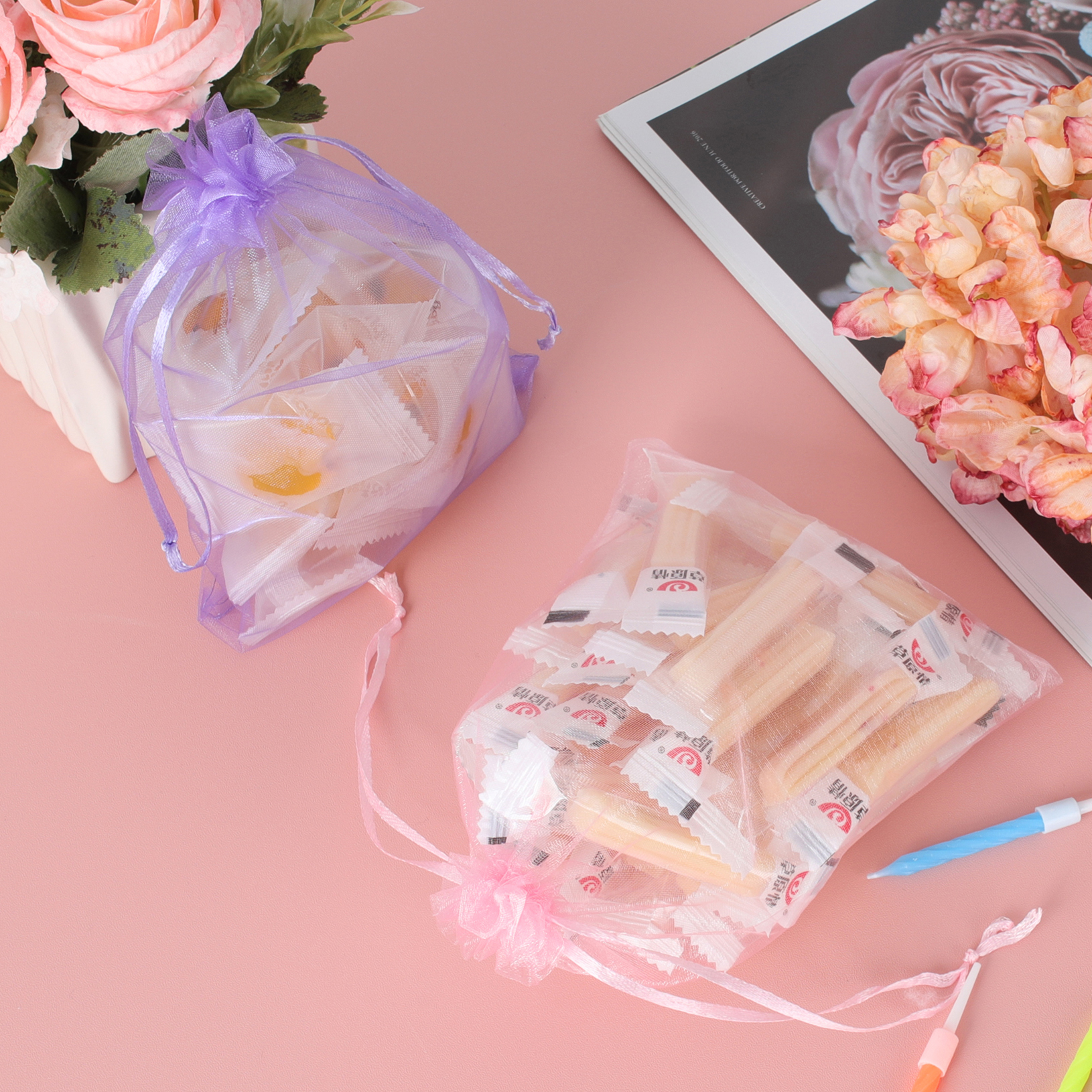 Ponpon 120-Pack Organza Drawstring Gift Bags, 5" x 7" photo 3