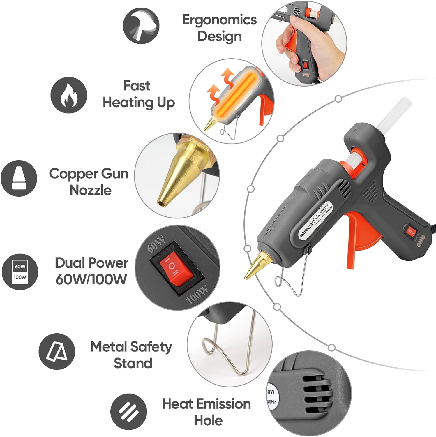 Full Size Hot Glue Gun with 60/100W Dual Power and 21 Hot Glue Sticks (7/16"), Fast Preheating Heavy Duty Industrial Gluegun with Storage Case for Crafting, DIY and Repairs (Gray)