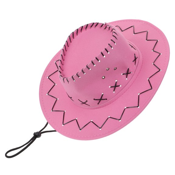 FELTECHELECTR 1Set Cowgirl Hat Pink Polyester for Girls Western Style Sun Protection Summer Festivals