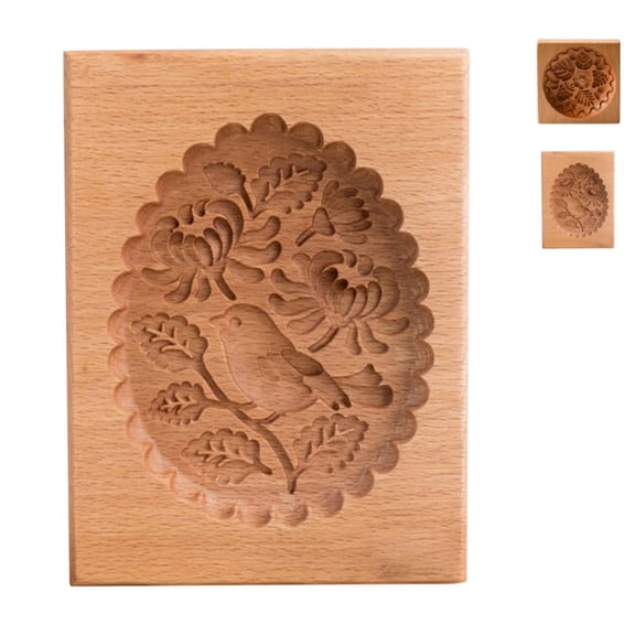 Carved Wooden Shortbread Cookie Mold 3D Embossing Stamp for Biscuit, Soap, Fondant & Chocolate