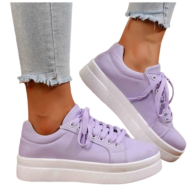 Espadrilles de Mode à Plateforme pour Femmes Filles Printemps Automne Décontractées en Toile à Lacets à Semelle Épaisse Chaussures Plates de Marche