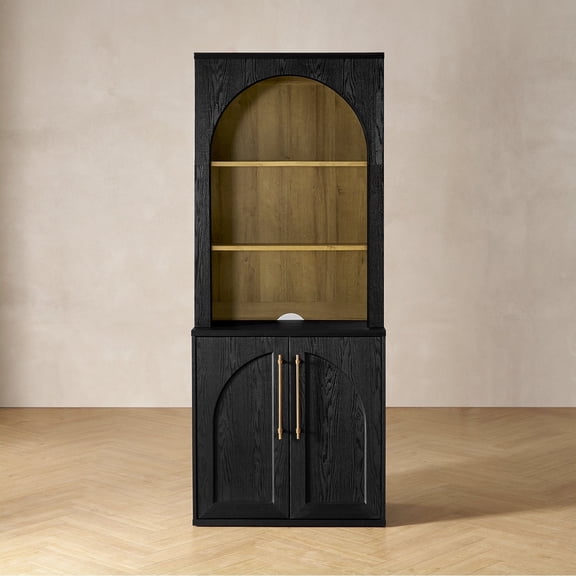 Mopio Blake Storage Cabinet with Hutch, Sideboard Buffet Cabinet with Storage, Kitchen Pantry Cabinet, Coffee Bar Station, Trophy Display Case, Display Cabinet for Living Room (Arched, Black)