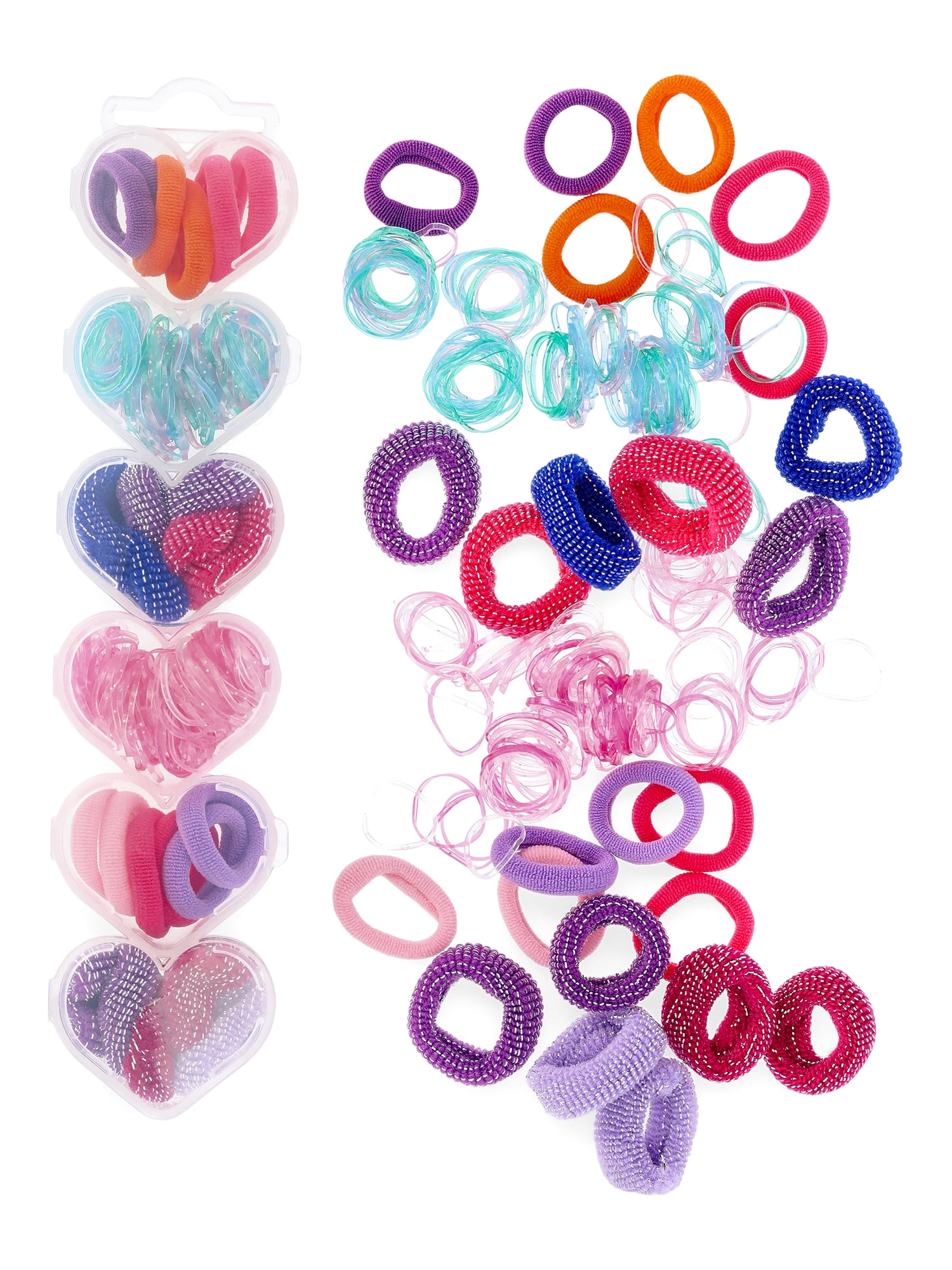 Wonder Nation Girls' Assorted Hair Elastics and Ponytail Holders in Heart Case, 448 Piece