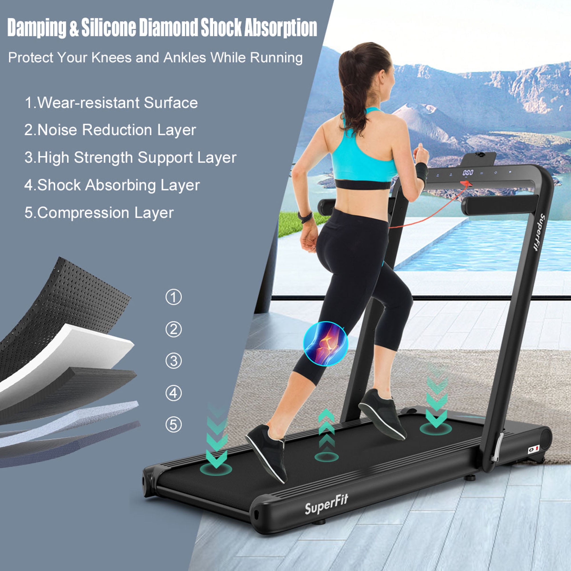Gymax 2 in 1 Folding Treadmill  4.75HP Running Machine w/ APP & Remote Control Black