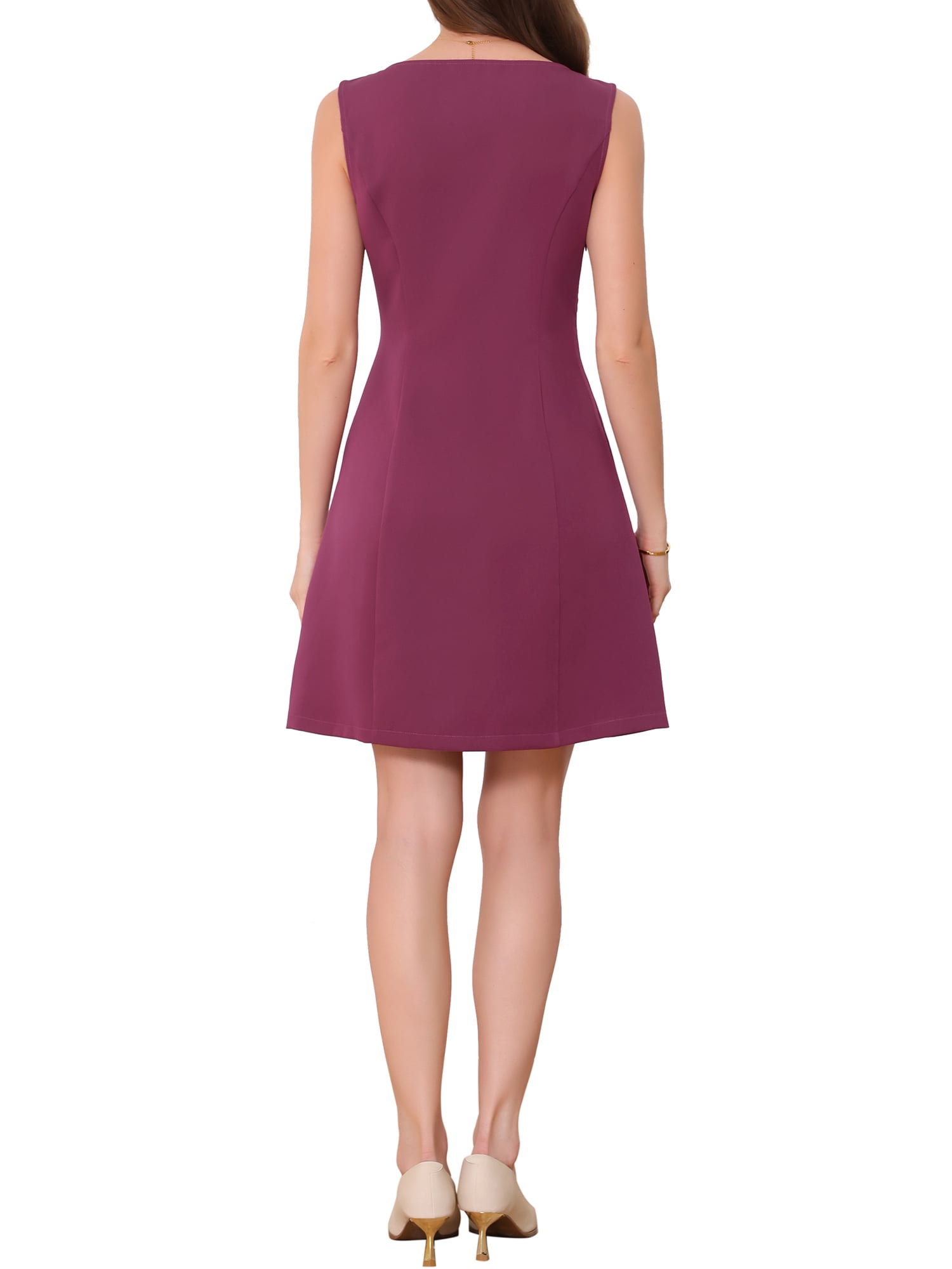 DARING DIVA Women's Elegant Boat Neck Sleeveless A Line Dress L Burgundy