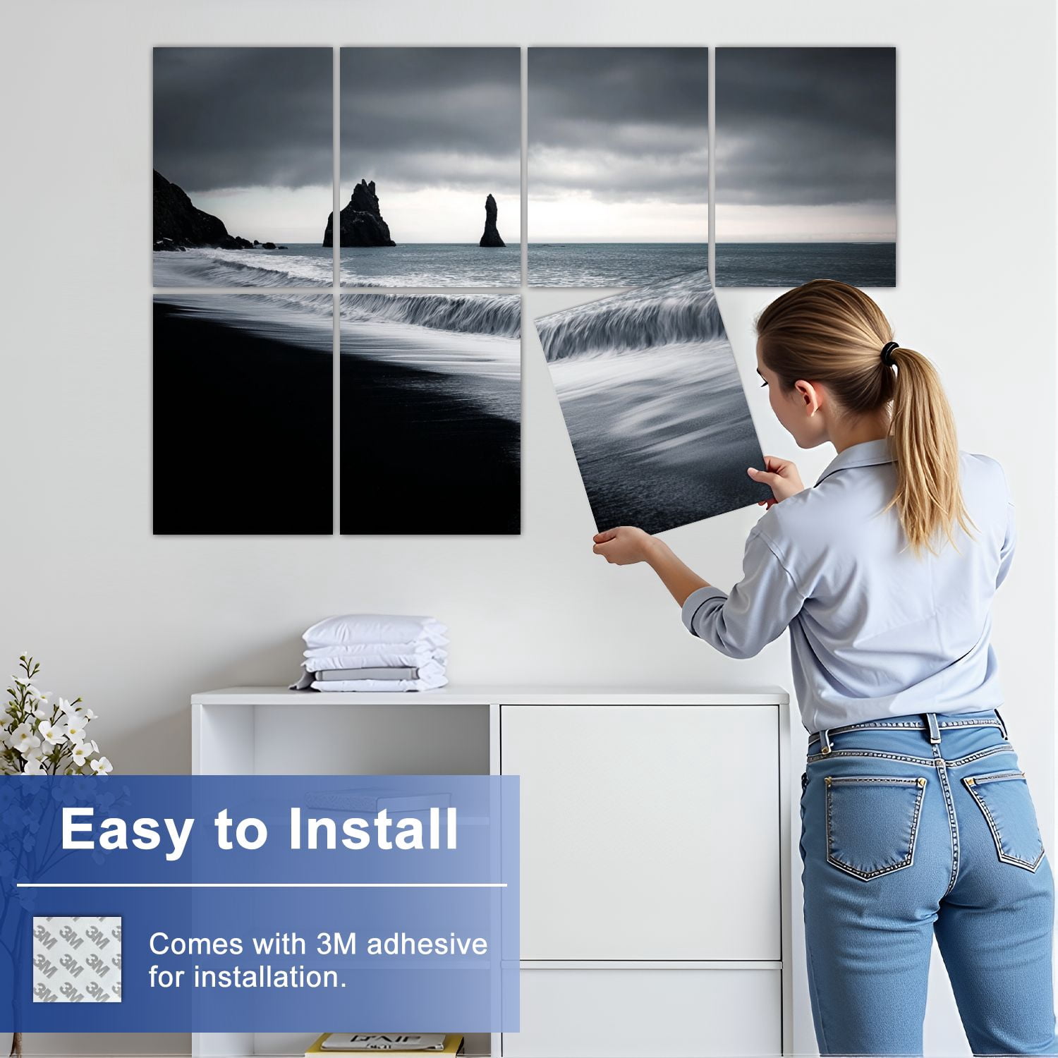 8 Pack Art Acoustic Panels Sound Absorbing Iceland black sand beach Decorative Soundproof Wall Panels Self Adhesive for Nursery Game Room Bedroom 48"x32"