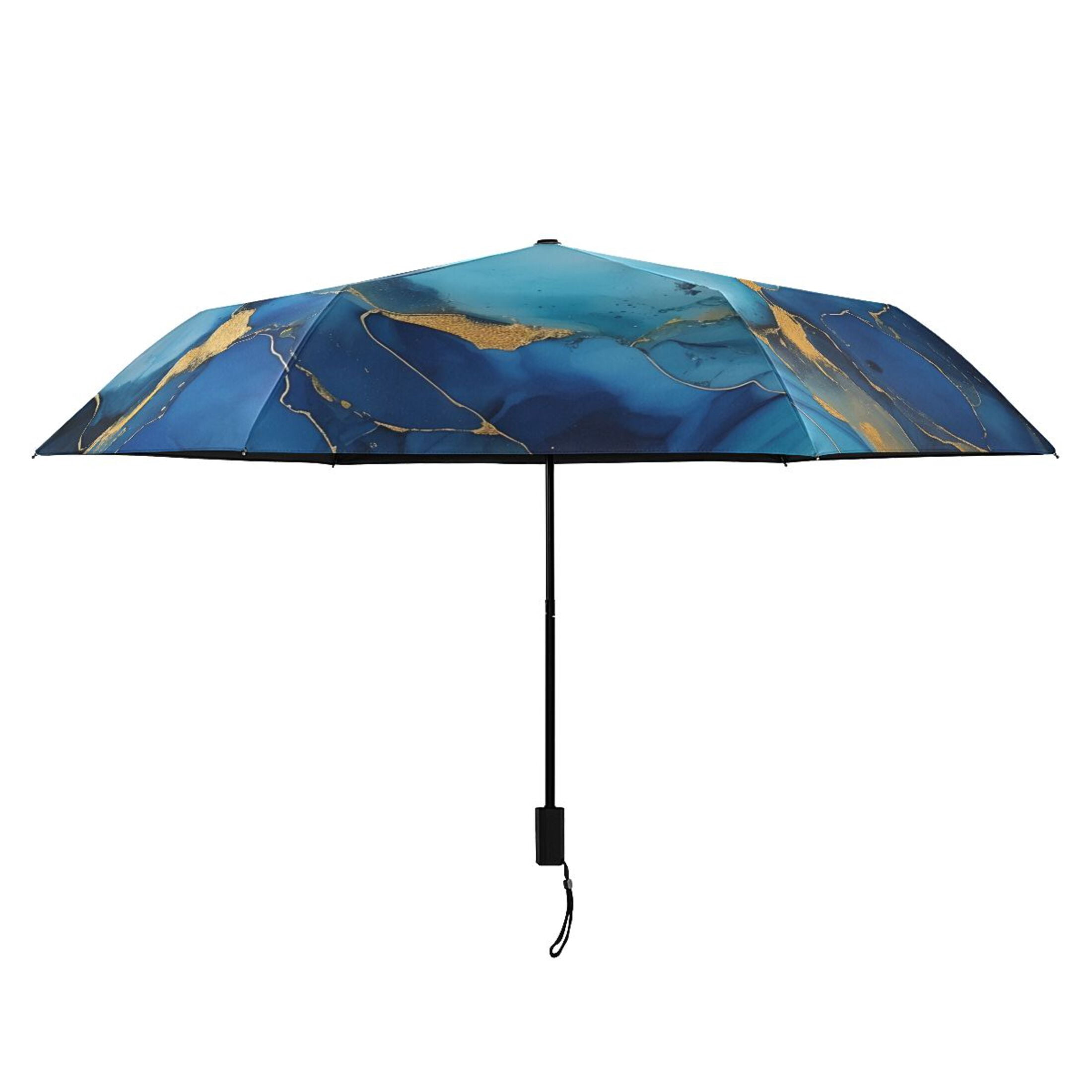 Sapphire Blue White Marble Compact Sun Umbrella Windproof Travel Umbrellas for Rain Strong Portable UV Protection