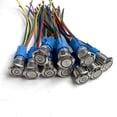 thumbnail image 3 of 5 pcs Metal Push Button Switch 12v Ring Lamp Power Symbol Waterproof LED Light Self lock reset with connector 220, 3 of 5