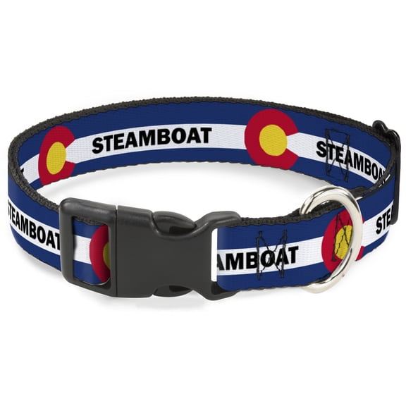 Buckle-Down Pet Collar, Dog Collar Plastic Buckle, Colorado Steamboat Flag Blue White Red Yellow, 7 to 8.5 Inches 0.5 Inch Wide