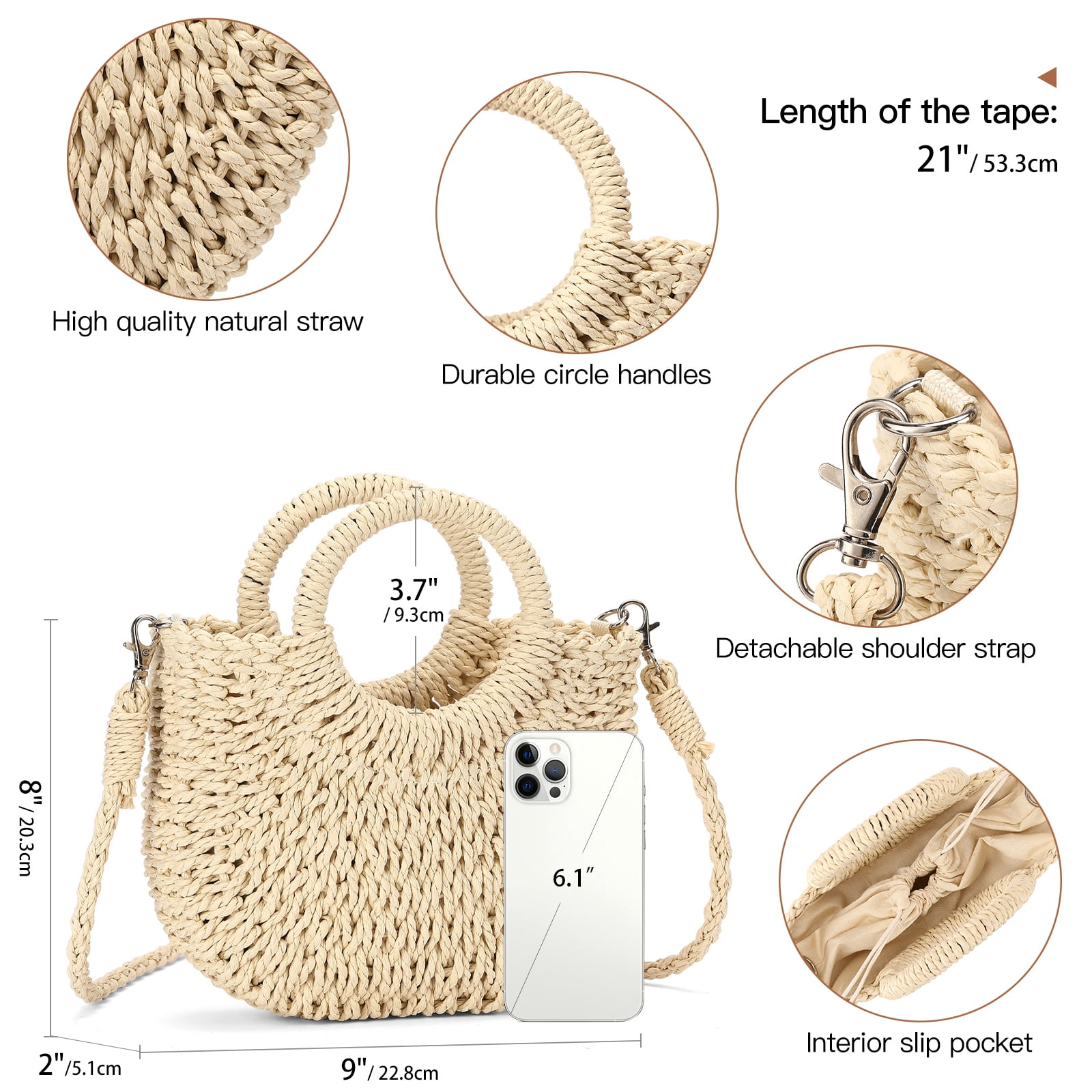 LOUEBICA Small Straw Crossbody Bag for Women Woven Summer Shoulder Phone Purse Beach Handbag for Vacation