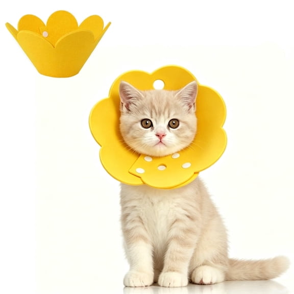 Cat Recovery Collar – Cute Flower-Shaped Elizabethan Cone for Cats and Small Dogs, Soft Anti-Lick Neck Ring Post-Surgery Protection (Yellow)