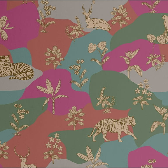 S4Sassy Tiger & Deer Wallpaper - Jungle Removable Wall Covering, 25" x 120" Self-Adhesive Vinyl Wall Paper, Decorative Walls Wrap, Easy DIY Walls Covering For Bedroom, Living Room - Multi