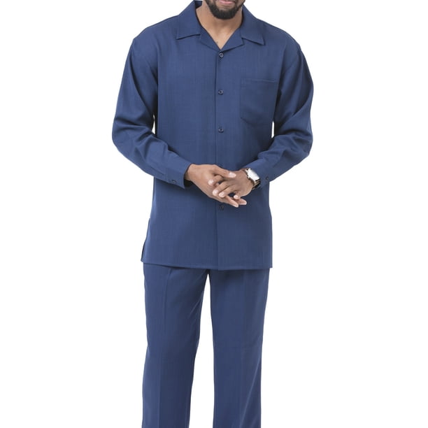 Mens Two Piece Walking Suit Solid Bend Collar Navy main image 0