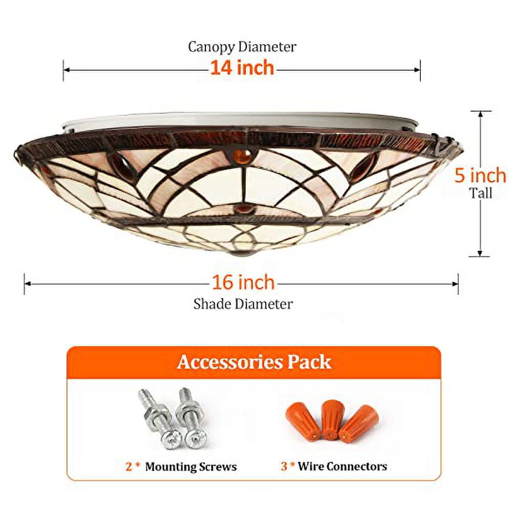 Tiffany Ceiling Lights, Stained Glass Ceiling Light 3-Lights 16 Inch Tiffany Flush Mount Ceiling Light Fixture for Bedroom Dining Living Room Entryway Foyer