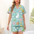 thumbnail image 2 of Feancey Womens Pajama Sets Shorts and Button Down Shirts Easter Pjs Set Holiday Casual Funny Rabbit Print Sleepwear Two Piece Mint Green XXL, 2 of 6