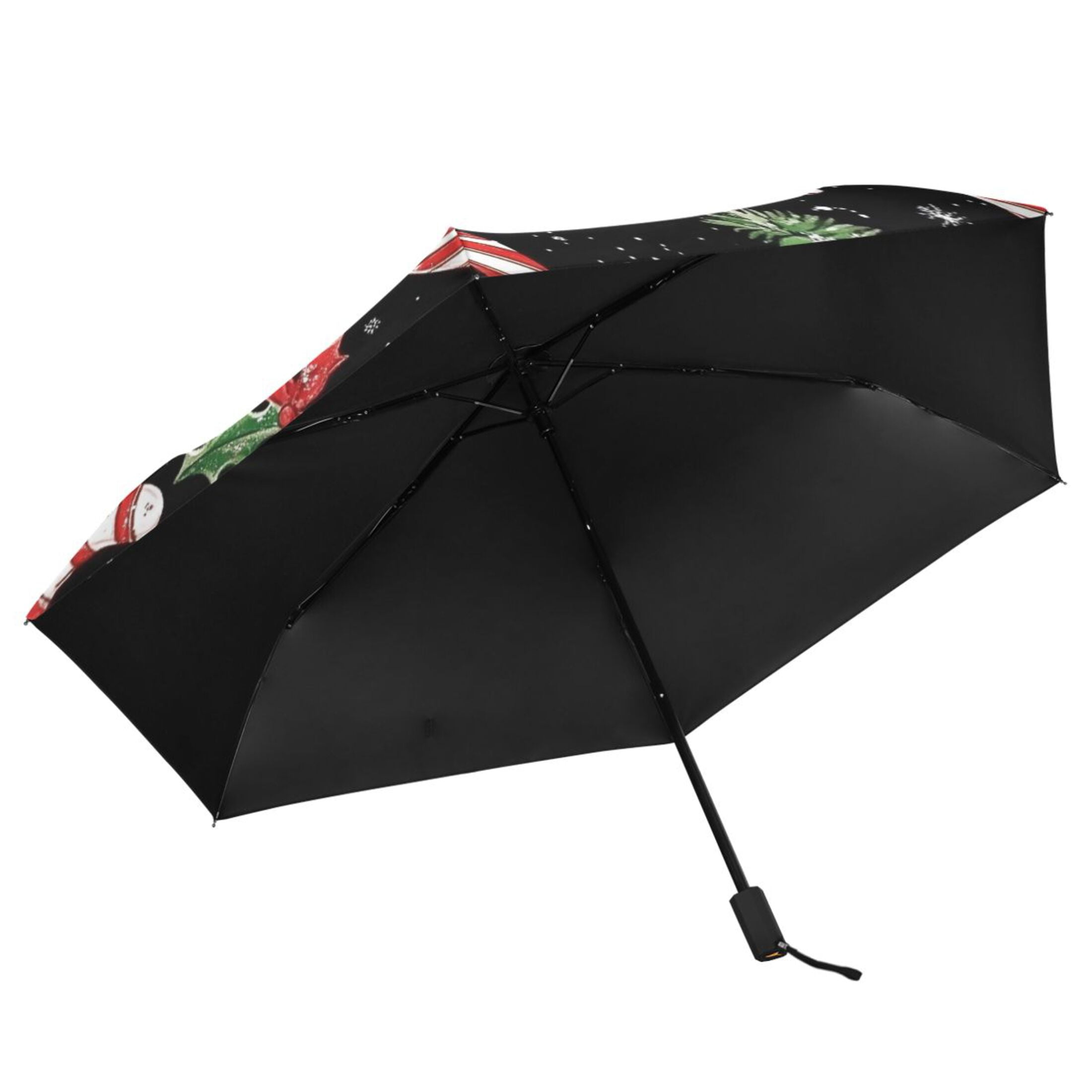 Pine Leaves Candy Canes Christmas Snowflakes All Weather Umbrella Triple Folding Parasol 6 Ribs UV Protection Portable