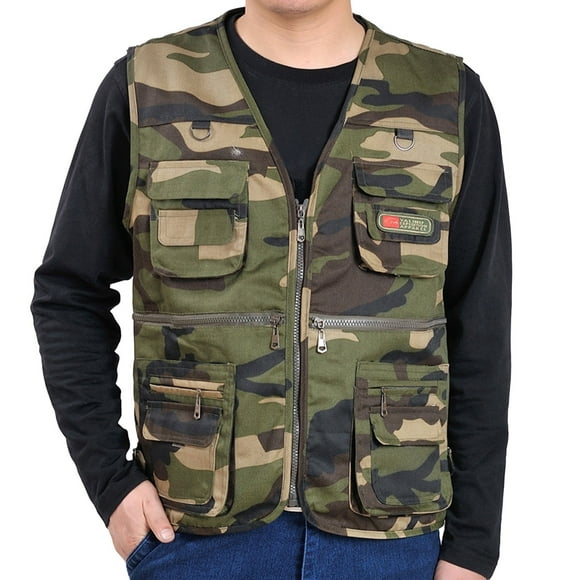 Wefuesd Heated Vest, Men's Casual Outdoor Work Fishing Travel Photo Cargo Vest Jacket Multi Pockets, Blazer Jacket Men, Mens Vests Outerwear, Camouflage XL